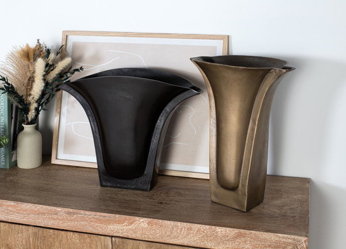 GINER Y COLOMER Lot de 2 vases en aluminium fini rugueux bronze et laiton